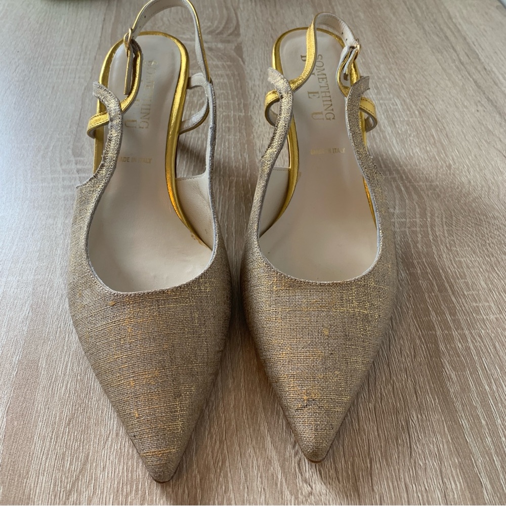 Vintage Pointed Toe Slingback Pump Gold Heels Special Occasion Something Bleu - Picture 15 of 15